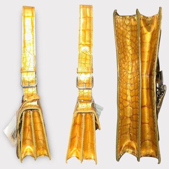 Cynthia Rowley Purse Gold Metallic Croc Embossed Leather Cocco Bello Mini Bag - Picture 5 of 11